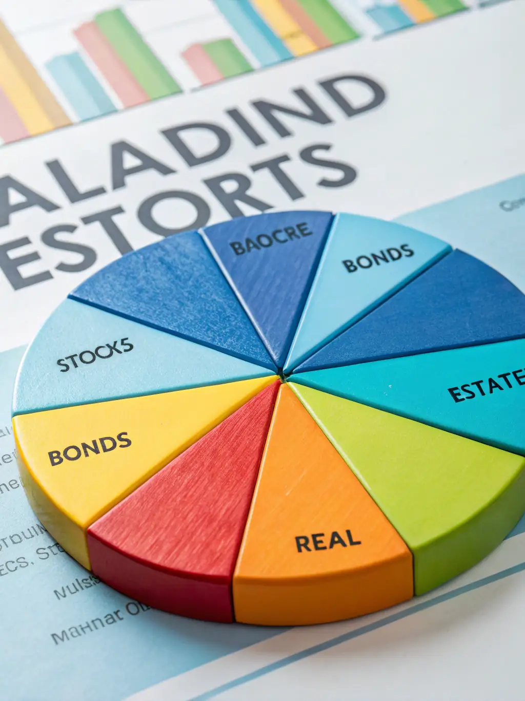 A graph showing diversified investment portfolio allocation across different asset classes like stocks, bonds, and real estate, used to illustrate a balanced investment strategy.